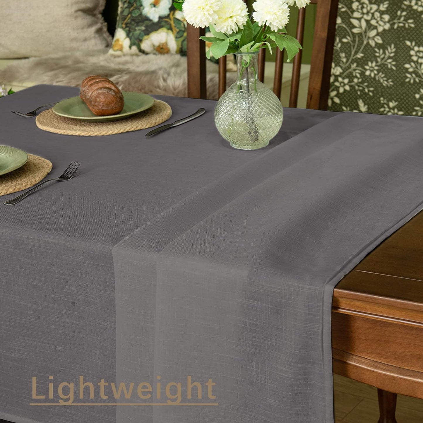 Linen Textured Rectangle Tablecloth, Slubby Lightweight Table Cloth 60 x 102 Inch, Water Resistant Stain Resistant Farmhouse Burlap Table Cover for Kitchen Dining Room