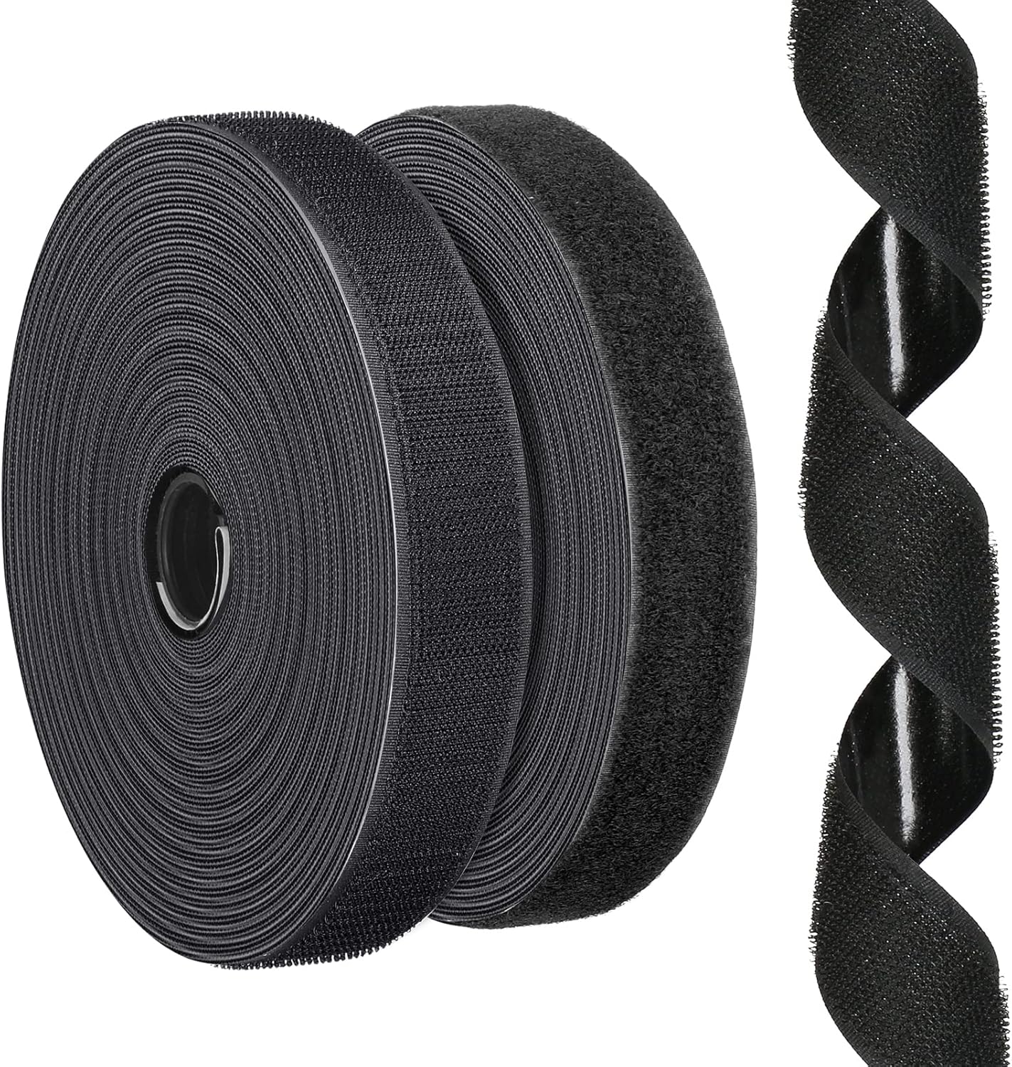 1 Inch x 28 Ft Strips with Adhesive, Nylon Self Adhesive Heavy Duty Strips, Double Sided Sticky Back Fastener Roll Tape for Home Office School Car and Crafting Organization Black