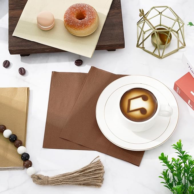 Whaline 150 Pack Brown Napkins 6.5 x 6.5 Inch 3 Colors Disposable Paper Napkins Brown Theme Fall Dinner Napkin for Farmhouse Wedding Birthday Party Celebration Gathering Supplies Table Decorations