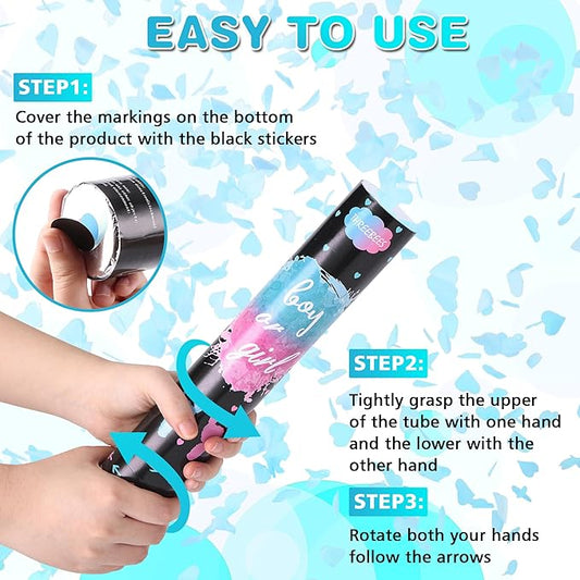 Gender Reveal Confetti Cannon, 4 Pack Biodegradable Blue Confetti Paper with Cornstarch Powder, Confetti Blaster for Boy Gender Reveal, Party Poppers, Blue