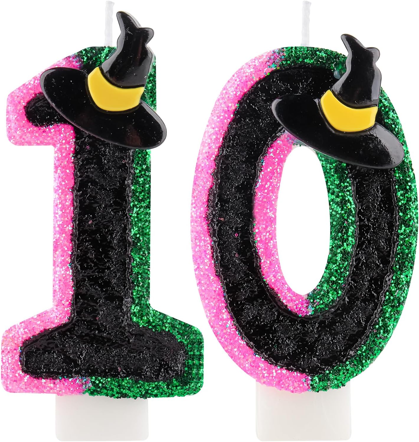 Birthday Number 10 Candles for Cake, Pink Green Black Party Decorations, Witch Birthday Party Decorations for Girls, Pink Green Birthday Candles, Cake Candle, Party Candle