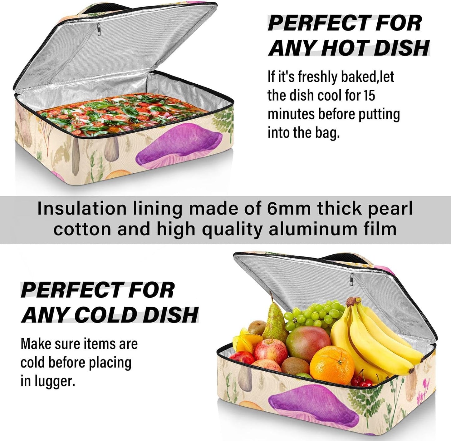 Casserole Carriers for Hot or Cold Food Reusable Casserole Dish Carrier Insulated Thermal Large Capacity Durable Perfect for Party Camping Family Gatherings Yellow Fish