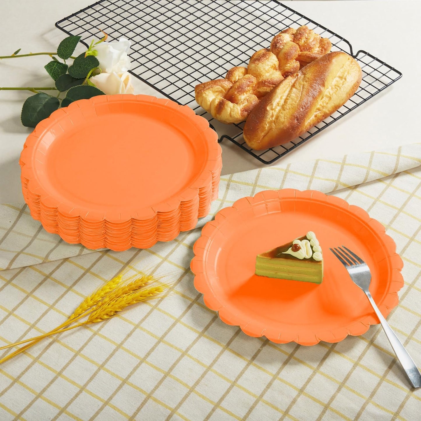 BEFORYOU 50PCS Scalloped Disposable Paper Plates Dessert Cake Party Plates for Baby Shower, Wedding,Bridal Shower Birthday Party Supplies (Orange, 7IN)