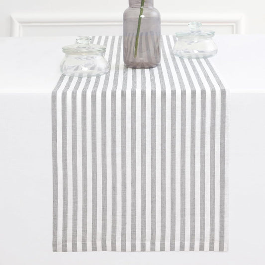 Solino Home Table Runner 36 Inches - Amalfi Stripe 100% Pure Linen Grey and White Table Runner 14 x 36 Inch Ideal for Dresser and Coffee Tables - Fall, Autumn, Halloween