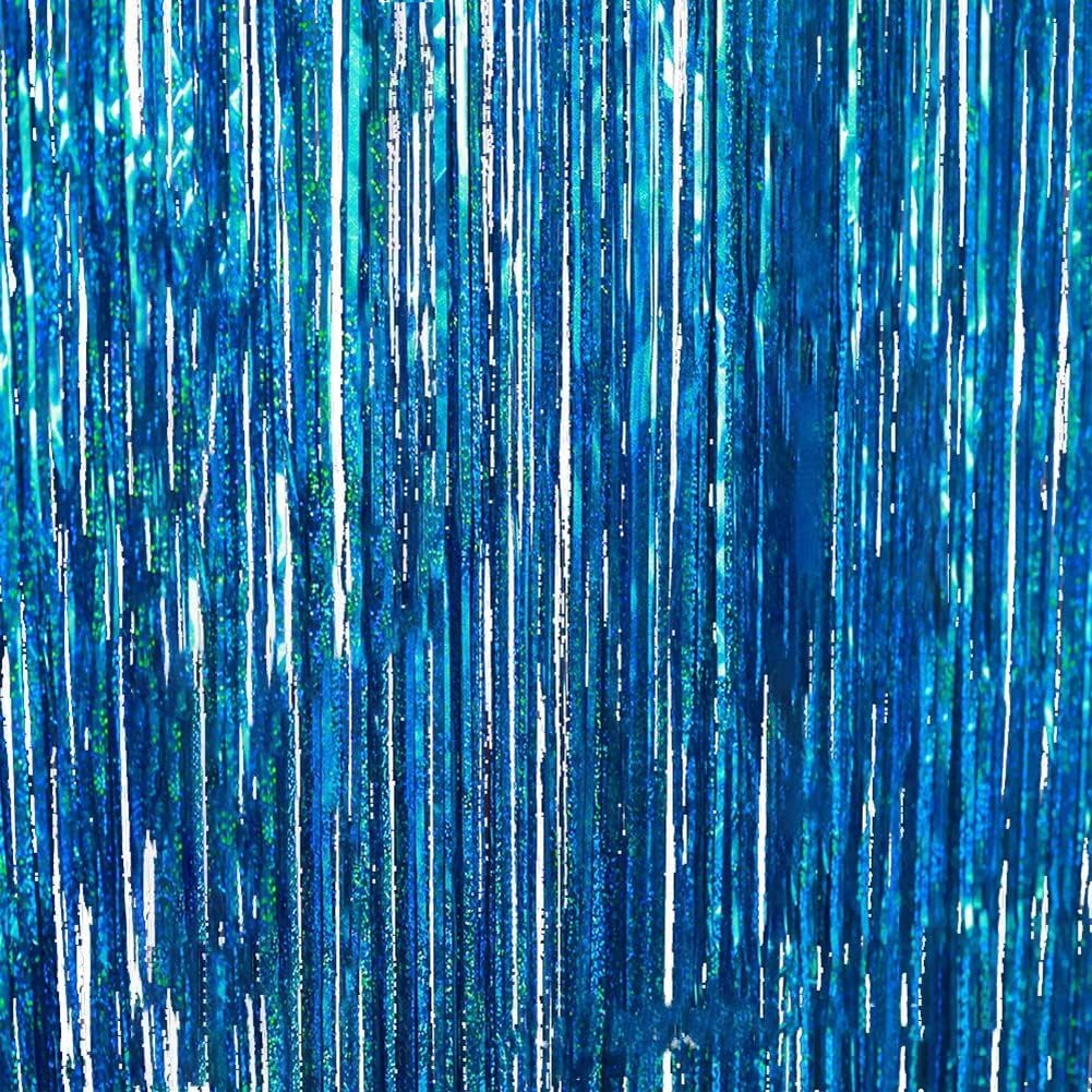 2PCS Tinsel Fringe Backdrop Party Decor Foil Curtain Party Decorations for Birthday Holiday Celebration Graduation Baby Shower Engagement Bachelorette Wedding Photo Booth Props(Sparkle Blue)