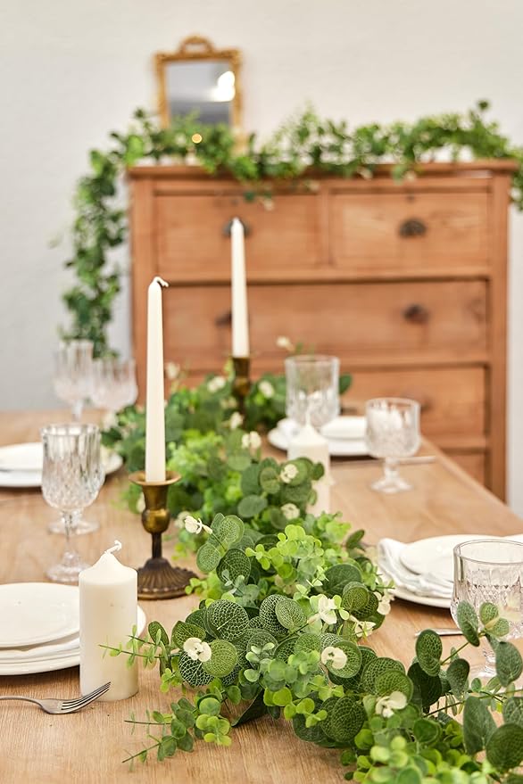 6FT Greenery Eucalyptus Garland, Spring Eucalyptus for Home Decor Wedding Garland for Table Centerpieces & Wedding Arch Floral Arrangements 6FT Real Touch Silk Stems