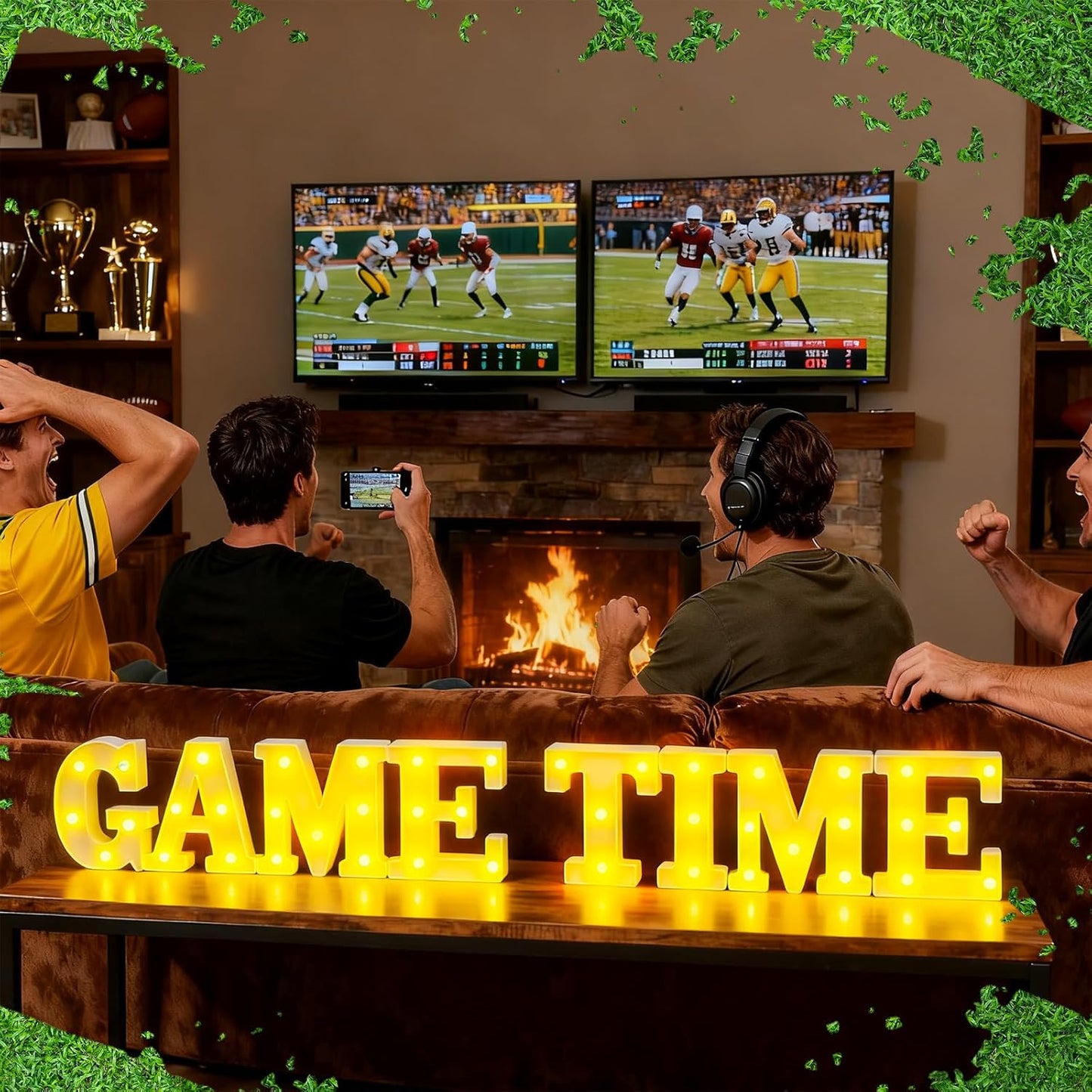 8 Pcs Football Game Time Large LED Letter Sign LED Lights Battery Powered Game Time Table Decorations for Football Theme Party Decoration