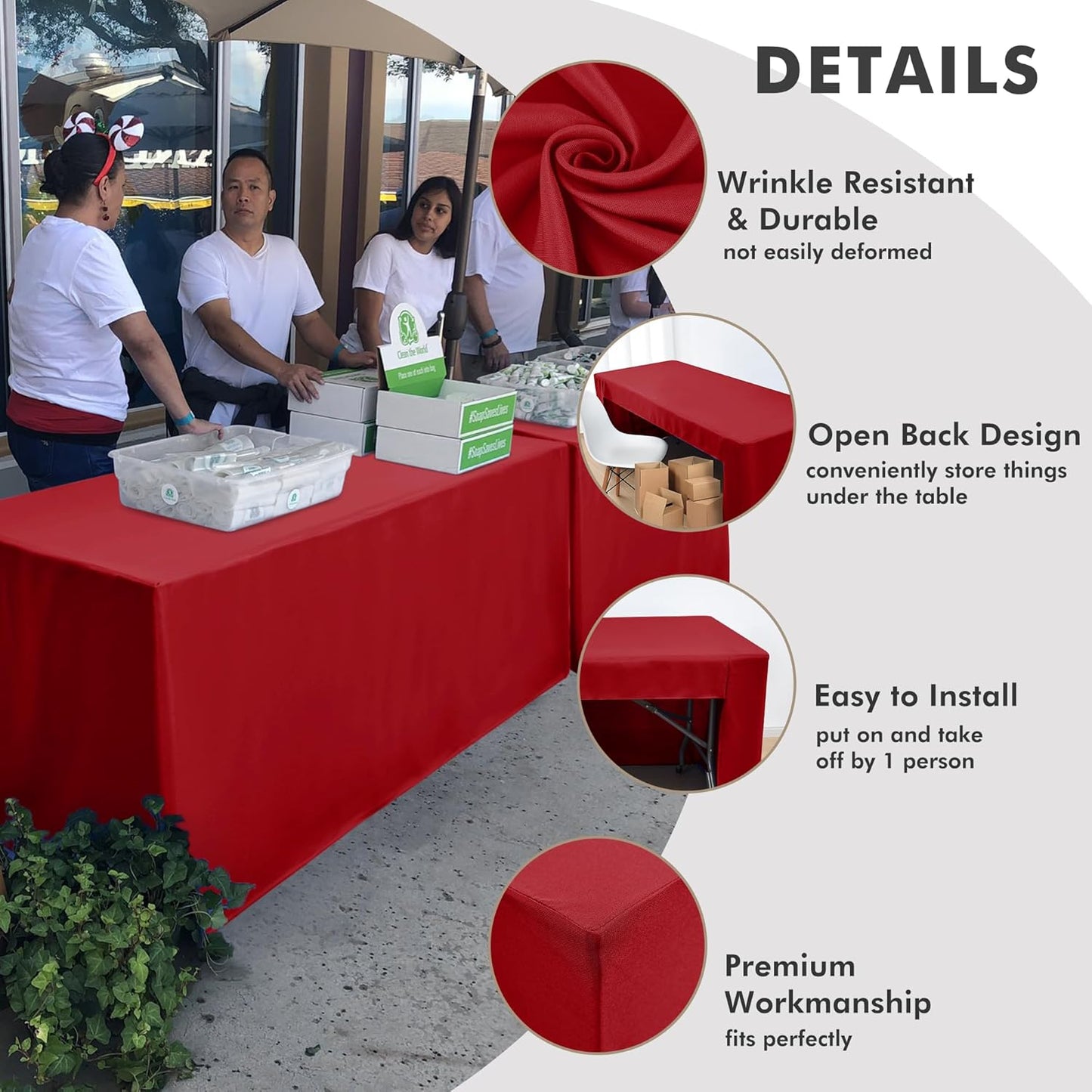 Nasitos 2 Pack Red Fitted Tablecloth Rectangular for 6 Foot Tables Trade Show-Open Back Christmas Tablecloth Washable and Wrinkle Resistant Fabric Table Cloth for Weddings, Parties, Buffet