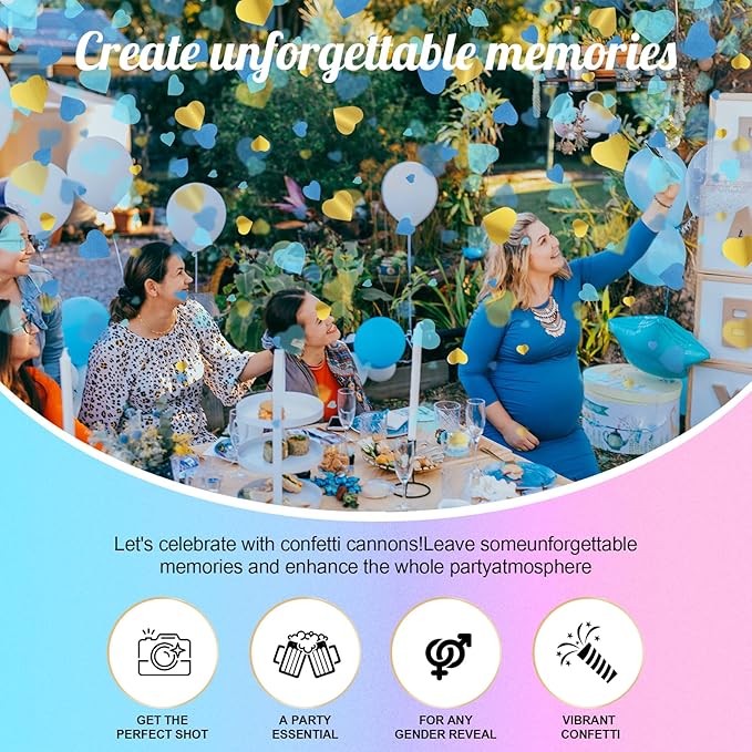 Gender Reveal Confetti Cannon,2 Blue 2 Pink Paper Connon Safty Party Poppers Shoots 20-25ft,12 inch Upgrade Firmware Baby Shower Gender Reveal Party Supplies Maternity Shoots