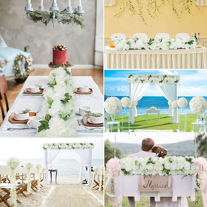 Wedding Arch Artificial Flower Panels - 6Pack White Faux Floral Swags Rose Silk Fake Peony Realistic Corner 3D Flower Row Arrangement Combo for Wedding Reception Ceremony 20.9 * 9.4 * 3inch