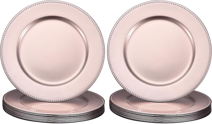 uxcell 10pcs Charger Plates Bulk 13 Inch Plastic Charger Plates Round Plate Chargers for Dinner Wedding Party Event Table Setting Decoration Rose Gold (Pack of 2)