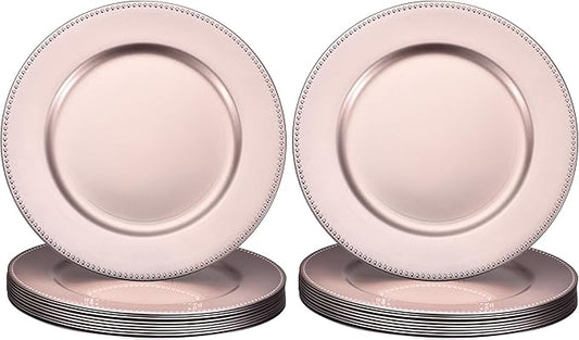 uxcell 10pcs Charger Plates Bulk 13 Inch Plastic Charger Plates Round Plate Chargers for Dinner Wedding Party Event Table Setting Decoration Rose Gold (Pack of 2)