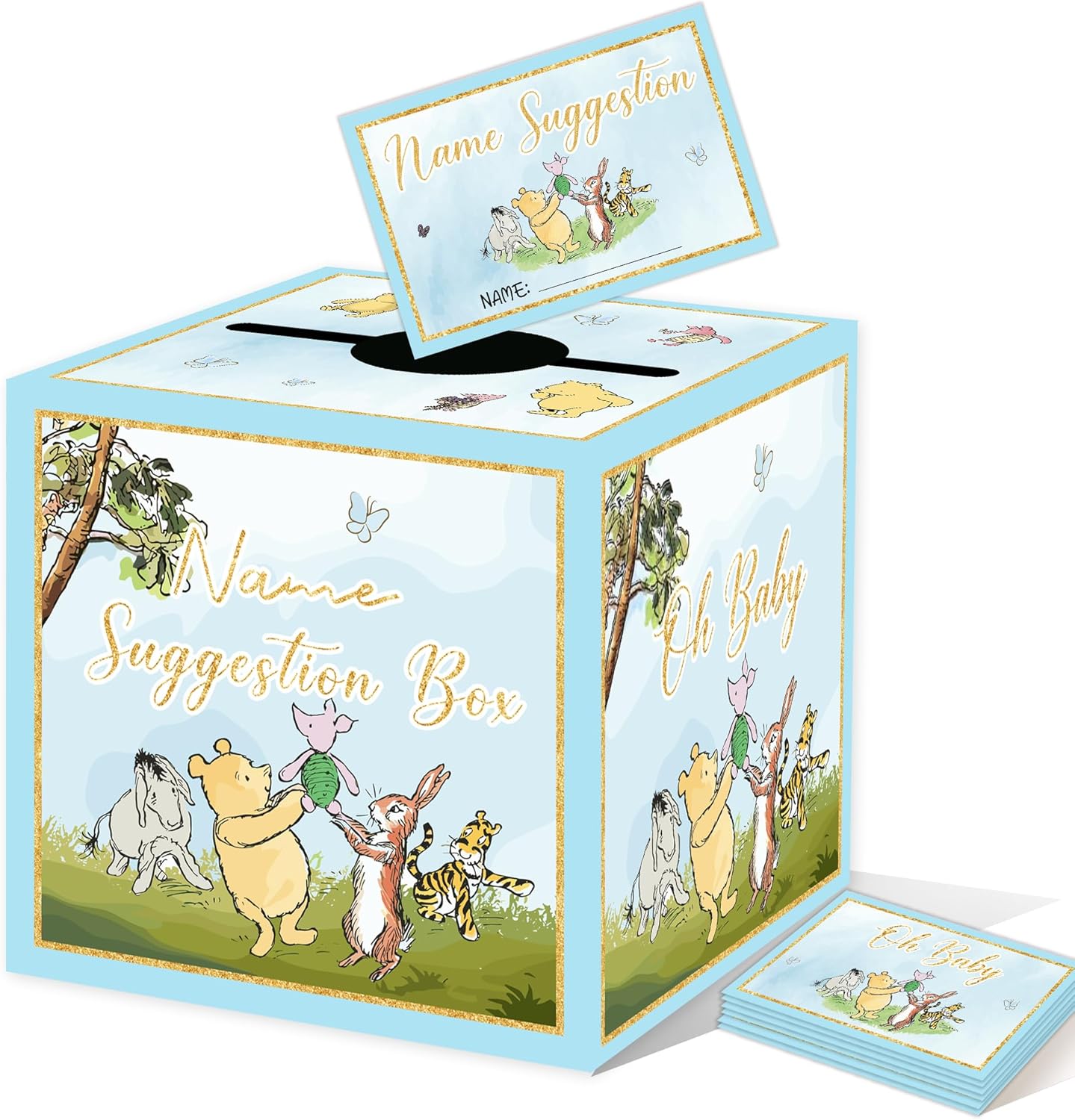 Winnie Baby Shower Decorations-the Pooh Baby Shower Games-Winnie Party Decorations-Baby Name Suggestion Cards with Box-Baby Name Suggestion Cards,blue