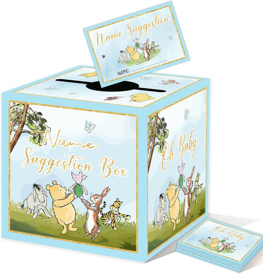 Winnie Baby Shower Decorations-the Pooh Baby Shower Games-Winnie Party Decorations-Baby Name Suggestion Cards with Box-Baby Name Suggestion Cards,blue