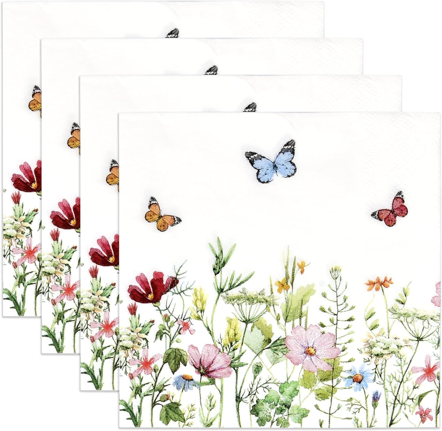 Gift Boutique 100 Pcs Floral Wildflower Cocktail Beverage Napkins Disposable Paper Butterfly Wild Flower Dessert Napkin for Tableware Party Supplies