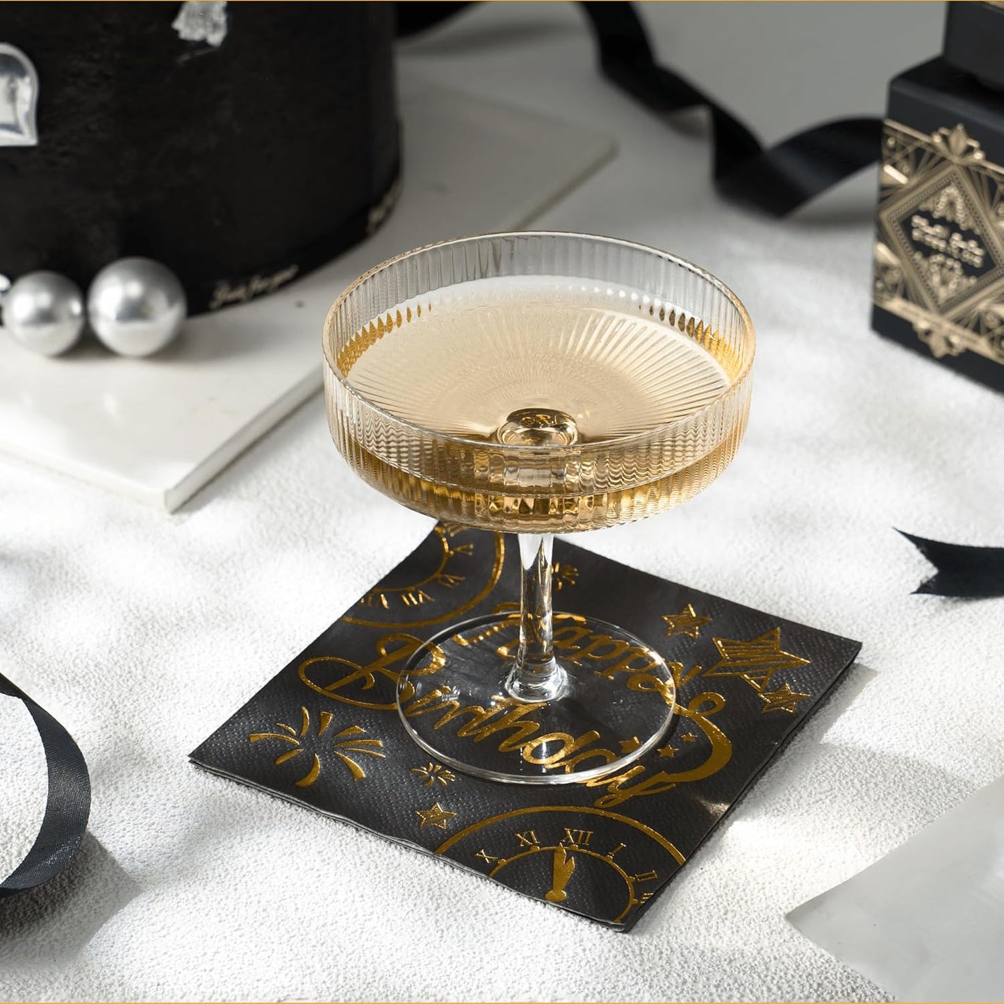 100 Black Happy Birthday Cocktail Napkins- 2-Ply Disposable with Gold Foil-Elegant Party Napkins for Drinks, Bars, Birthdays, and Celebrations (100 Count)