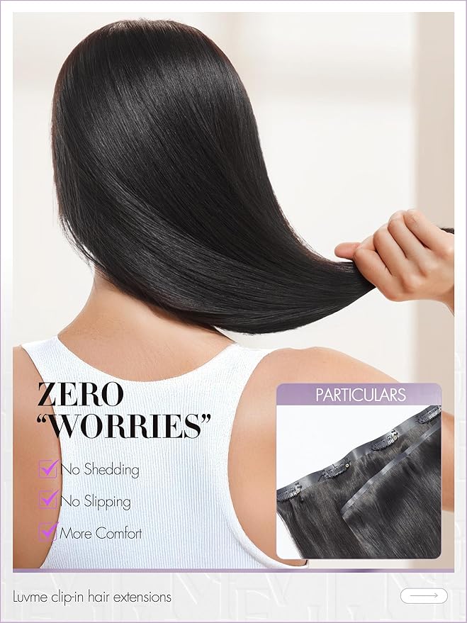 LUVME Straight Seamless 70g 4Pcs Clip in Hair Extensions Full Max with 26inch Remy Human Hair Clip ins Extensions, Natural Black 100% Real Soft Hair