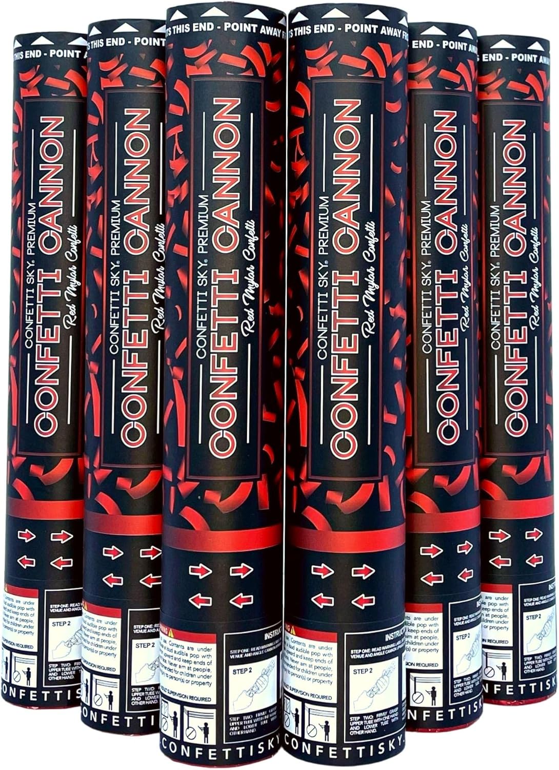 Confetti Sky [6 Pack] 12 Inch Confetti Cannons | Red Confetti Poppers for Wedding Celebration, Birthday Party, Pranks, Graduation, Christmas Eve and New Year Celebration
