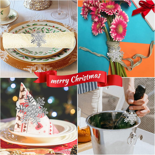 Legigo Set of 8 Christmas Xmas Snowflake Napkin Rings Set- Metal Diamond Snow Xmas Napkin Ring Holders for Cloth Napkins, Christmas Holiday Party Dinner Table Decoration