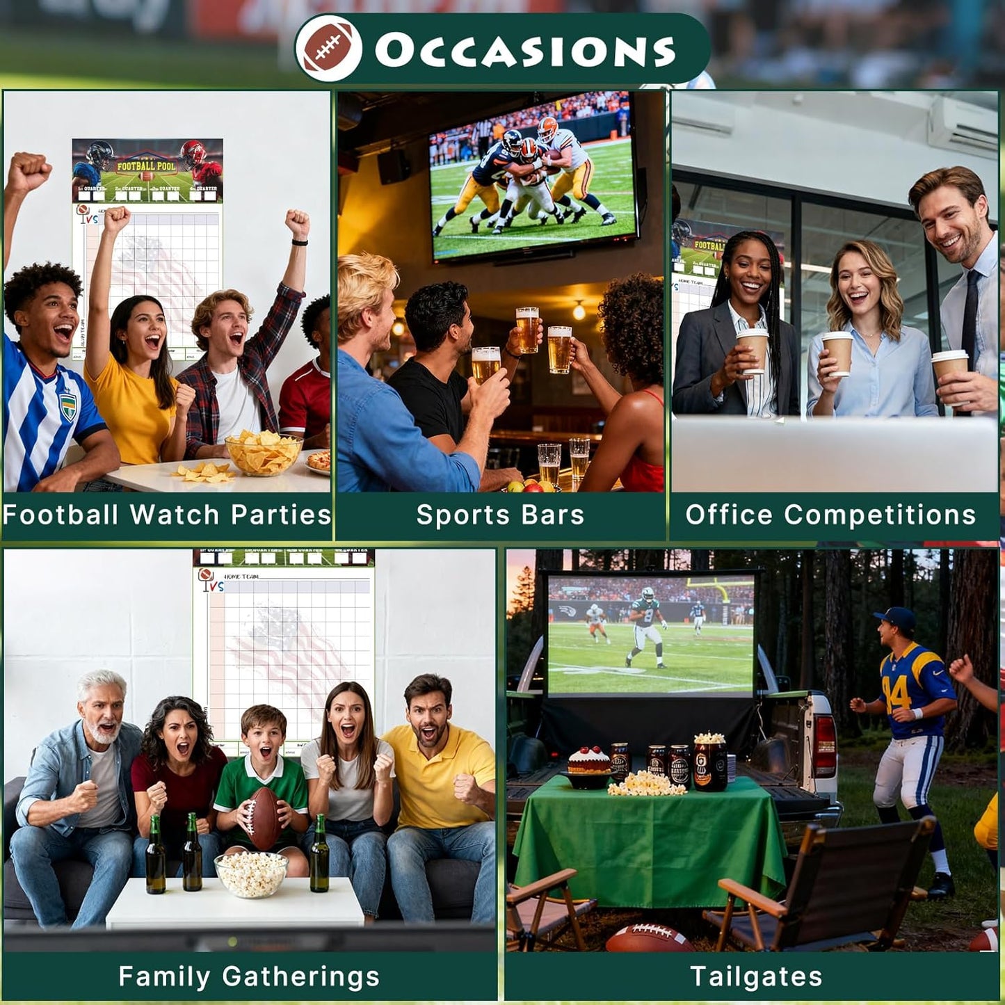 Aolamegs 2 Pcs Football Squares Board 2026, Football Pool Poster for Big Game Party Games, Party Essentials for Tailgating, Squares Board 100 Grids, 19"×28"