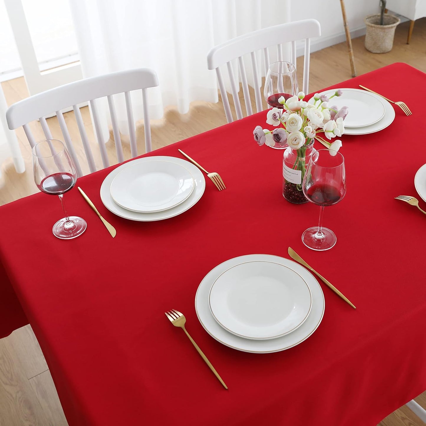 FOLINS&HOME Red Rectangle Tablecloth 54 x 78 Wrinkle Free Waterproof Polyester Table Cloths, Spillproof Heavy Duty and Washable Table Cover for Party, Banquet, Indoor and Outdoor-Oblong/Rectangular