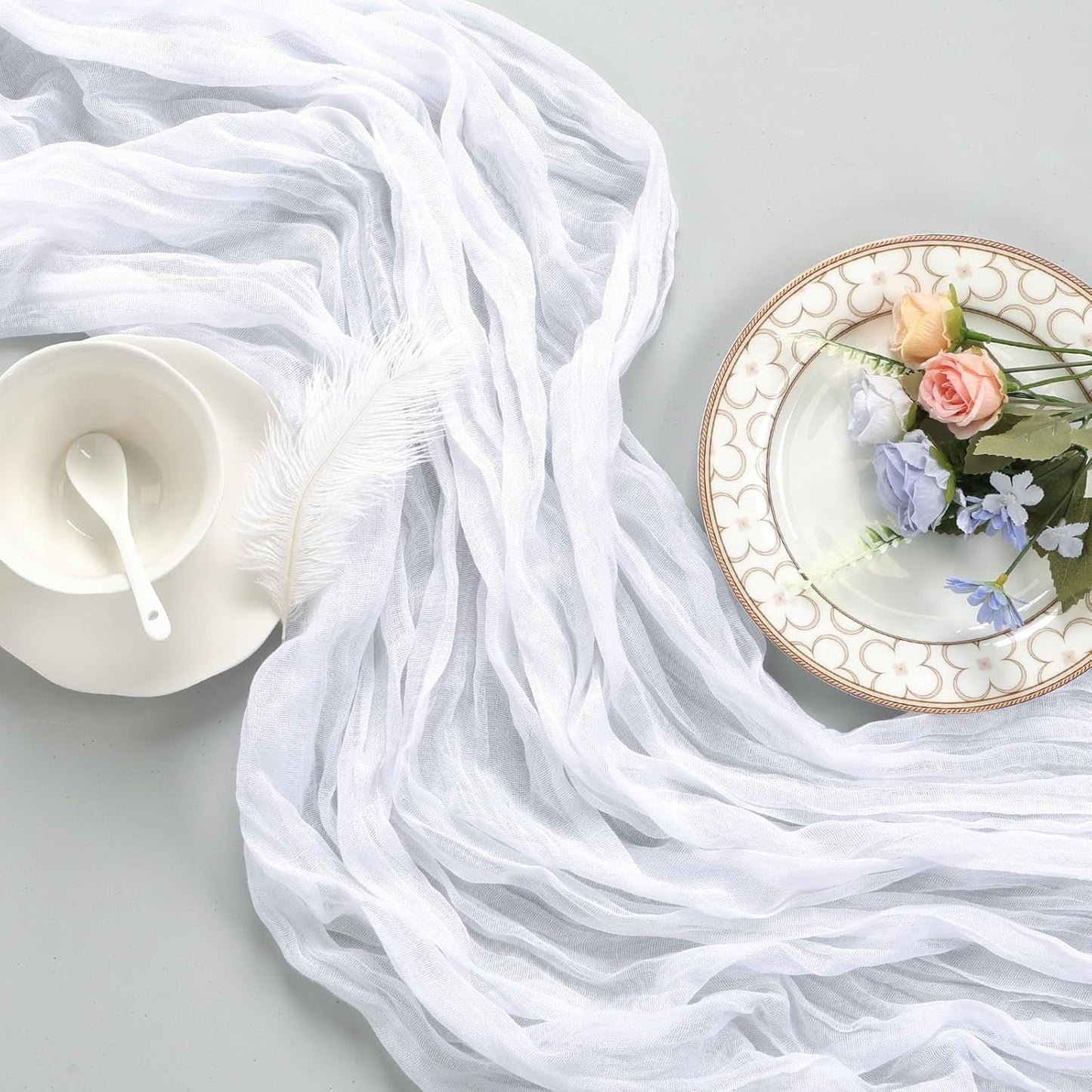 6 Pack White Cheesecloth Table Runner 10ft Boho Gauze Fabric Cheese Cloth Table Runner 35 x 120 Inch Rustic Sheer Runner for Romantic Wedding Decor Baby Shower Party Table Centerpiece Decoration