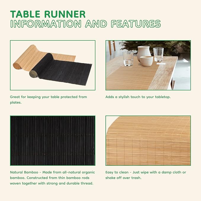 BambooMN Black Bamboo Matchstick Natural Table Runner, Home Décor, 1 Piece