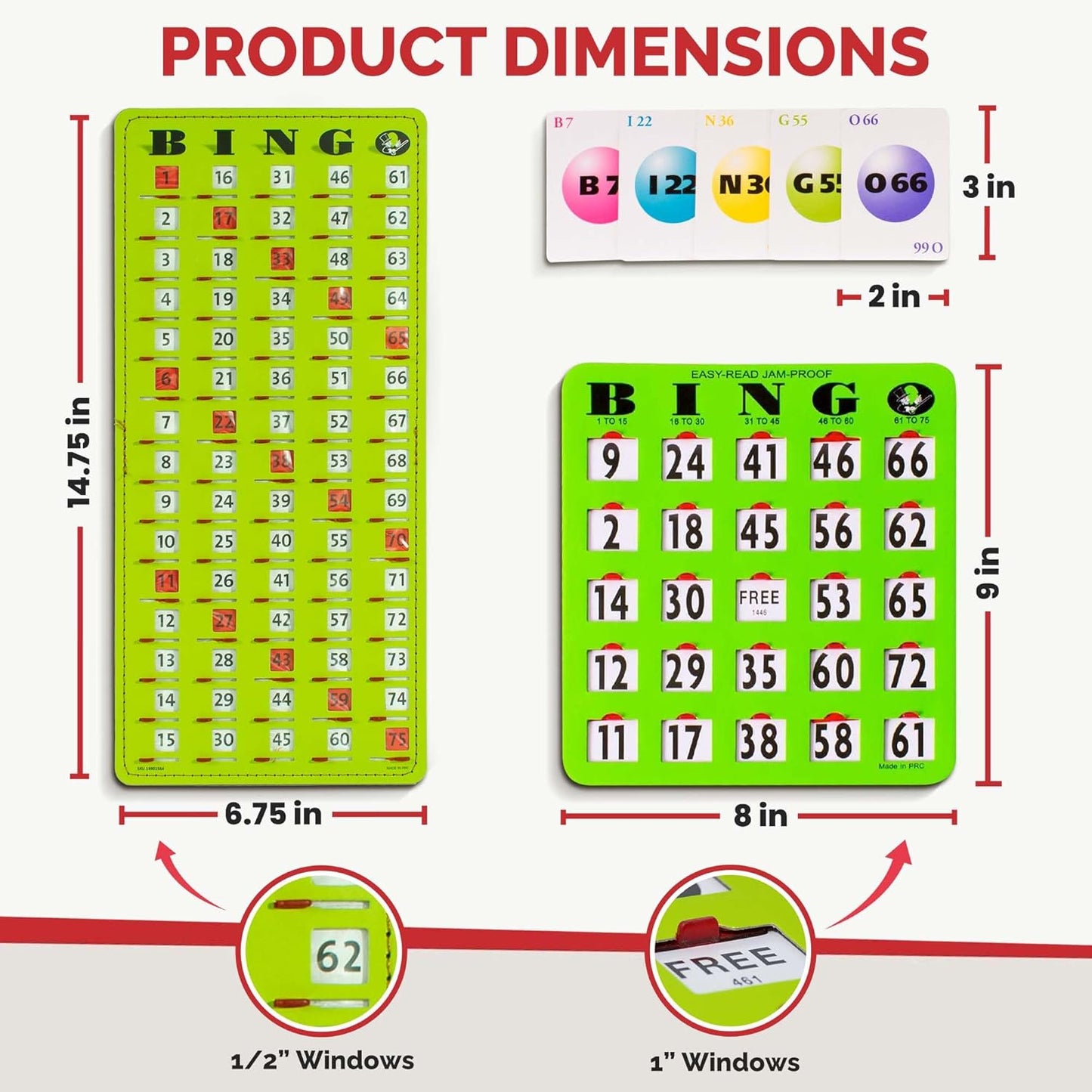 MR CHIPS Complete Bingo Game Set with Jam-Proof Shutter Cards – Easy Read Green Edition – 50 Reusable Large Print Bingo Cards with Sliding Windows, Master Board & Calling Cards – No Chips Needed