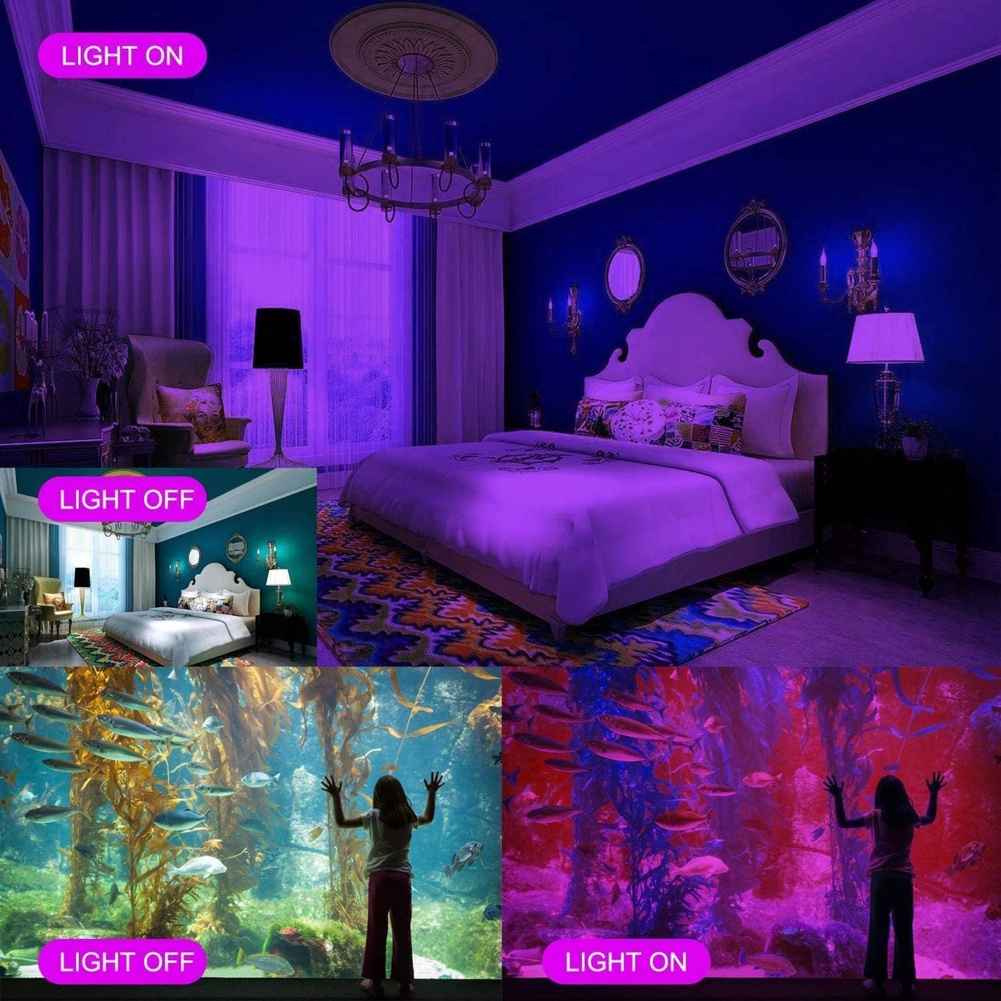 2 Pack 300W Black Lights, LED Blacklight Flood Light with Plug, IP66 Waterproof Black Flood Light Neon Glow for Party, Halloween, Fluorescent Poster, Body Paint
