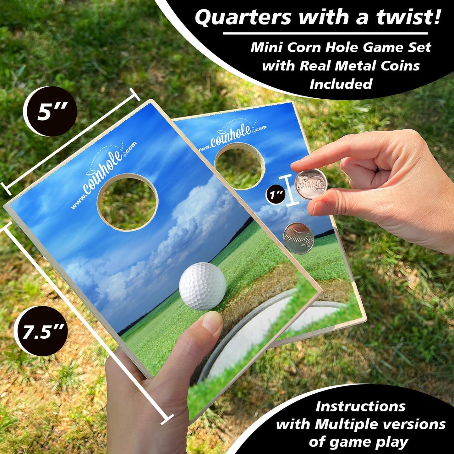 Coinhole Desktop Coin Bouncing Party Game Set | Tabletop Cornhole Board Game | Small Cornhole Travel Game Includes Coins