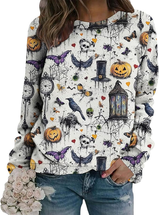LIZALIG Pullover Cute Sweatshirt Orange Skeleton Fall Festive FunWomens Design Bat Holiday Party Outings Pumpkin Print