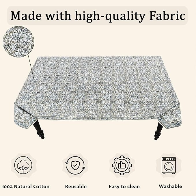 Ridhi Hand Block Print Indigo Rectangle Cotton Tablecloth 108" x 60" Reusable Table Cover Decorative Everyday Use for Dining, Farmhouse, Home Gift for Spring, Easter, Valentine