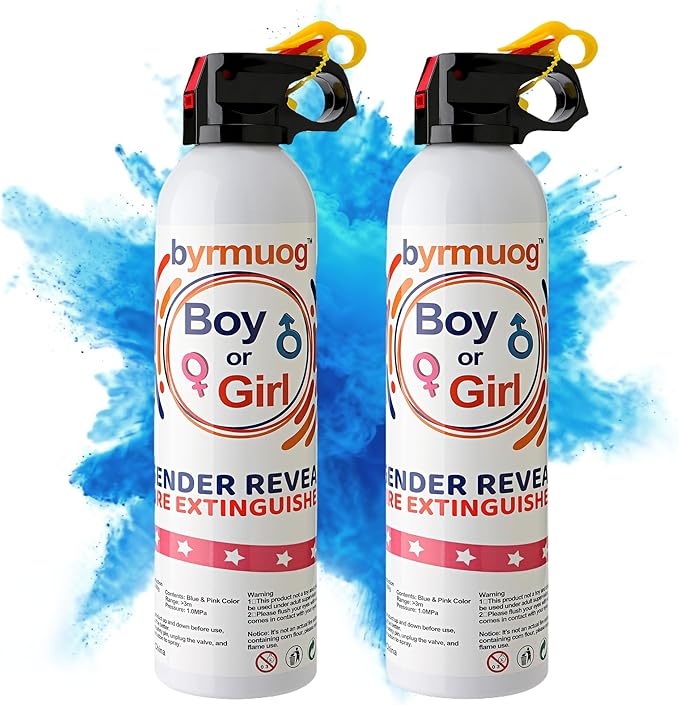 Gender Reveal Fire Extinguisher 2 Pack Color Powder Blasters Spray with Biodegradable Smoke for Baby Boy Reveal Party Ideas & Decorations (Blue)