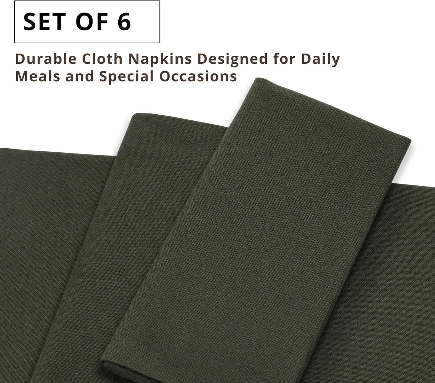 PurpleEssences Set of 6 Cloth Dinner Napkins 100% Cotton 18x18 Inch - Soft Durable Washable - Ideal for Farmhouse Party Fall Thanksgiving - Perfect Everyday Use Table Linen - Olive Green