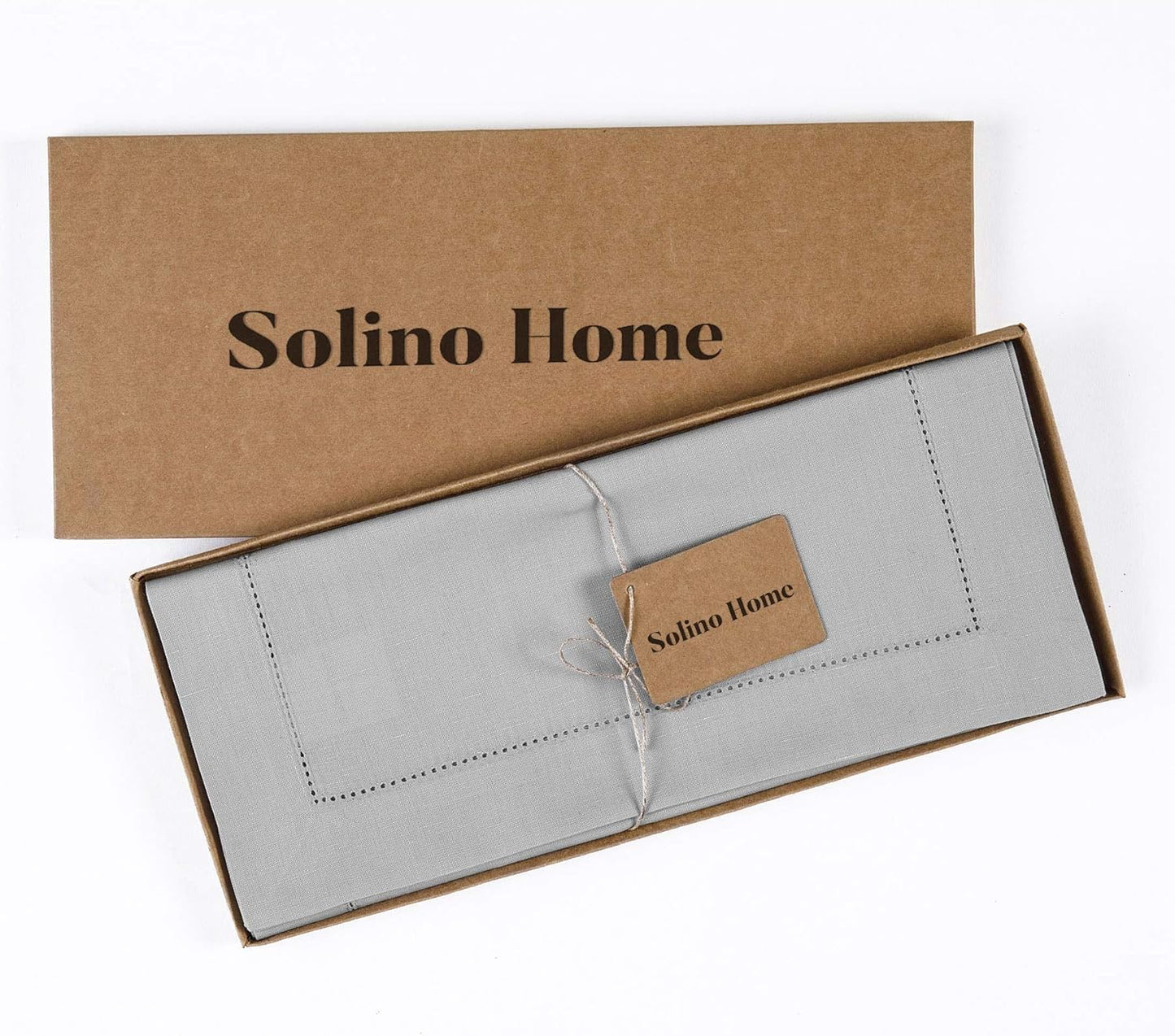Solino Home Light Grey Table Runner 108 Inches Long - Cotton Linen Hemstitch 14 x 108 Inch Table Runner for Dining, Fall, Autumn, Thanksgiving, Holiday