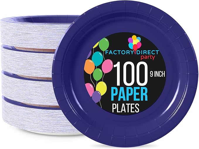 Exquisite Navy Paper Plates Disposable Heavy Duty 9 Inch Navy Disposable Plates For Party 100 Pcs Heavy Duty Paper Plate 350 GSM, Birthday Party Supplies Plate Set