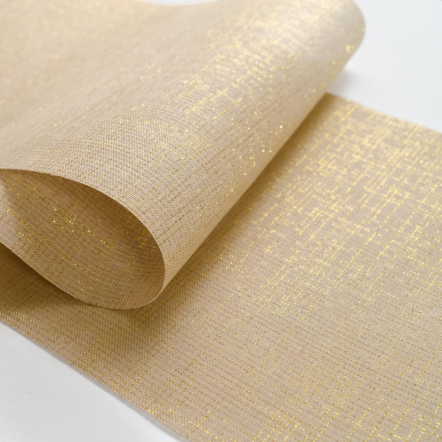 PapaKit Sparkle Metallic Gold Stripes Faux Burlap No-Iron Table Runner 13.5" x 36ft (12 Yard) for Holidays, Wedding Decoration, Parties and Everyday Décor