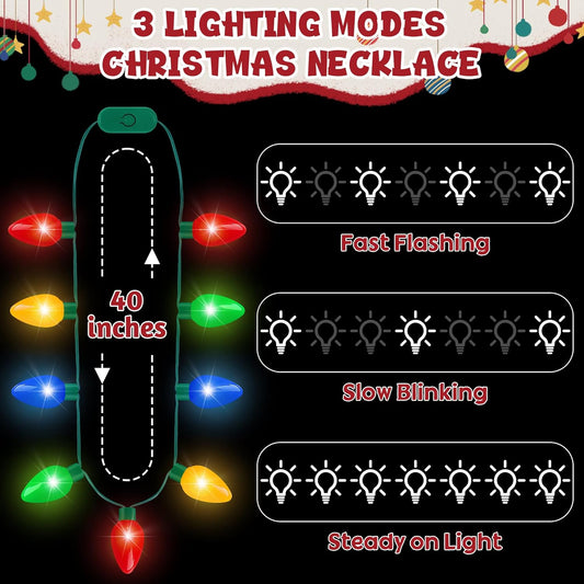 36PCS Christmas Accessories, Christmas Light Necklace with 9 Bulbs, Xmas Light Necklace with 4 Colors of Lights Bulbs, Xmas Party Favors for Ugly Sweater Party Favor Supplies Xmas Family Decor
