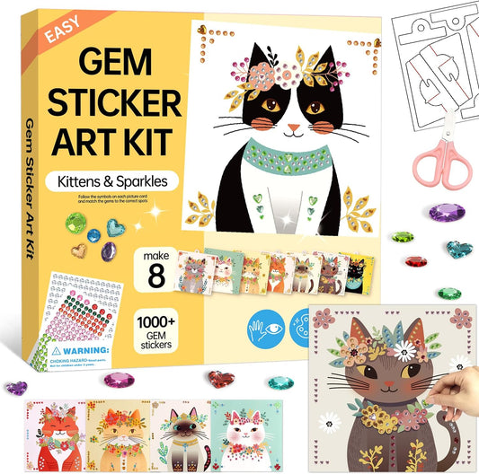 Marlrin Cats Crafts for Kids Ages 4-8,Gem Stickers Crafts,Diamond Art Kits for Kids,Arts and Crafts Kits,Craft Kit for Girls 6-8,Birthday&Christmas Gift for Girls & Boys Ages 3, 4, 5, 6, 7, 8