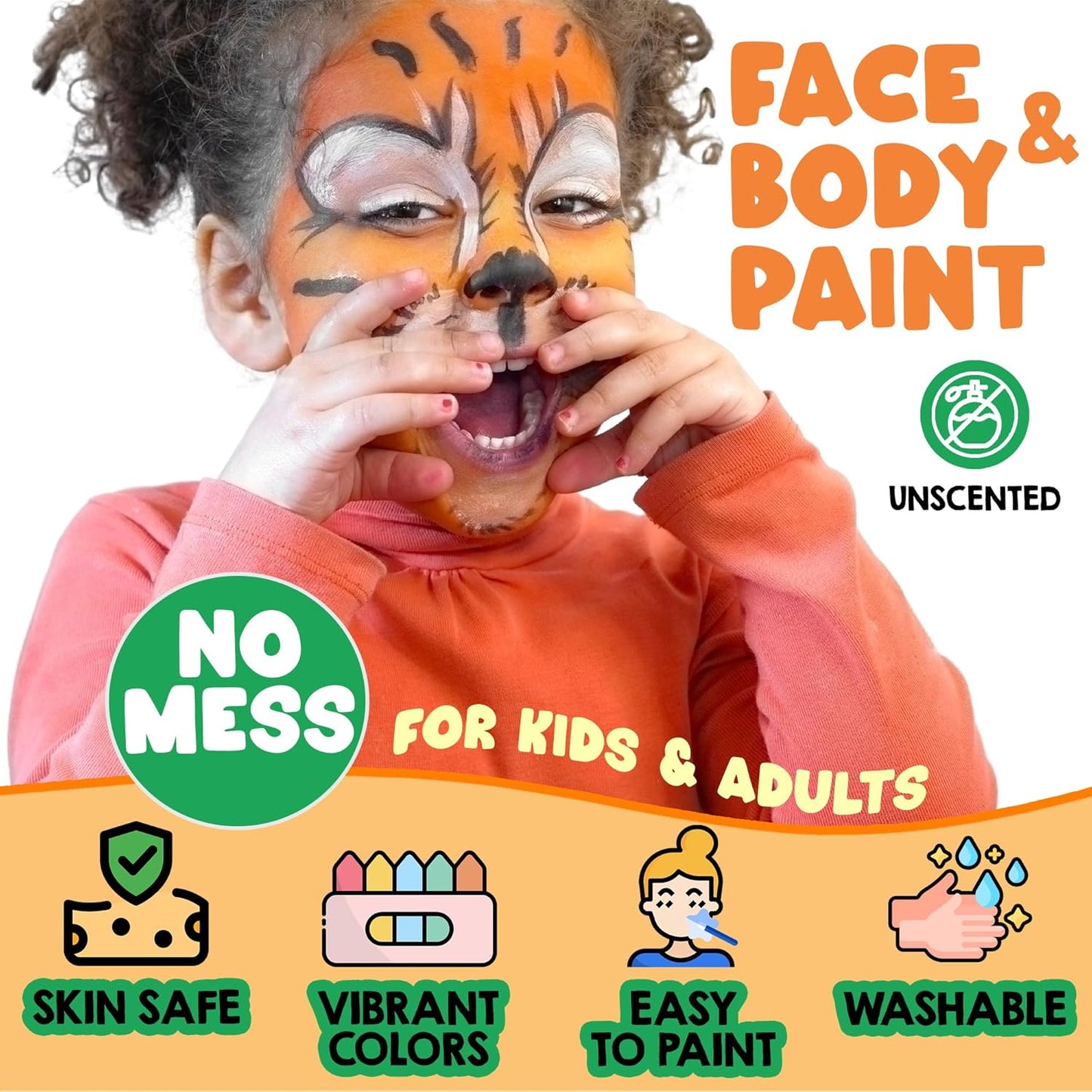 Jim&Gloria Face Paint Kit Bulk 32 Professional Face Painting Kit for Kids Party, Metallic, Neon, Classic Facepaint Crayons, Washable Body Paint Adults, Halloween Makeup, Boys Girls Gifts Crafts Toys