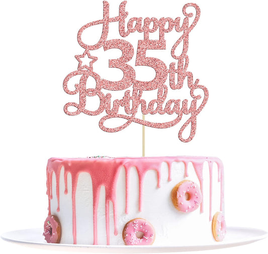 1 Pack Happy 35th Birthday Cake Topper Rose Gold Glitter 35 & Fabulous Cheers to 35 Years Old Birthday Cake Pick for Celebrating 35th Birthday Anniversary Party Cake Decorations Supplies