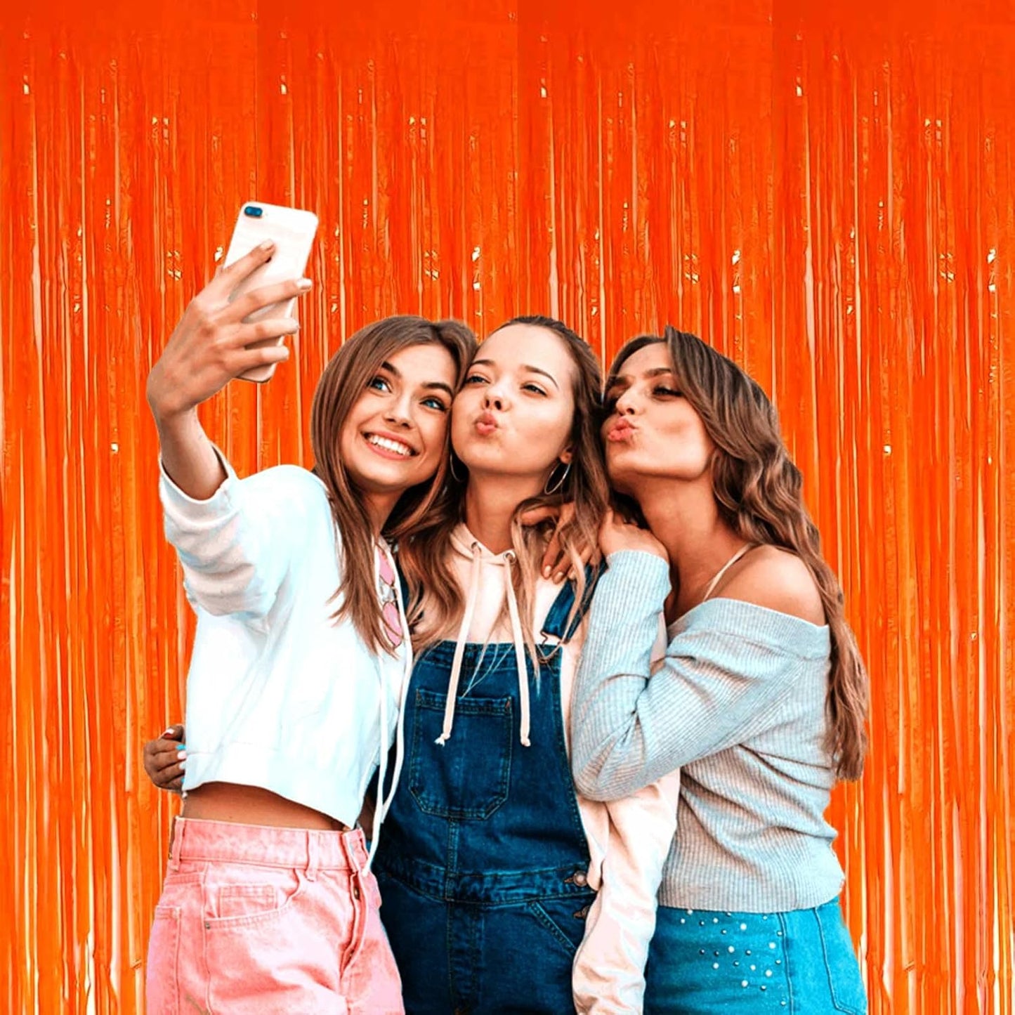 4 Pack Orange Foil Fringe Curtain Backdrop, 3.28Ft x 6.56Ft Metallic Tinsel Foil Fringe Streamers Curtains for Photo Booth, Wedding, Thanksgiving, Birthday, Christmas, Party