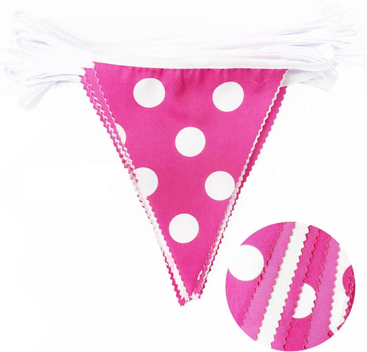 32Ft Hot Pink Party Decorations Pink Fabric Pokal Dot Pennant Triangle Banner Party Flag Bunting Streamer Garland for Birthday Wedding Baby Shower Anniversary Home Outdoor Garden Decor Supplies