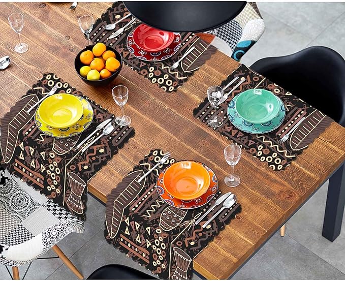 Yibeas Hand Painted Art Drum Cloth Table Napkins Set of 4 African Element Table Decoration Dinner Napkins for Kitchen 18 x 18 inch