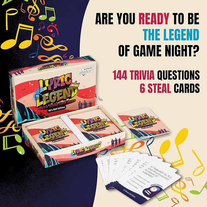 Lyric Legend 90’s R&B Music Trivia Game Collection – Expandable Multi-Deck Finish The Lyrics Party Game Set for Game Night, Families & Groups - 3 Games in One Box!