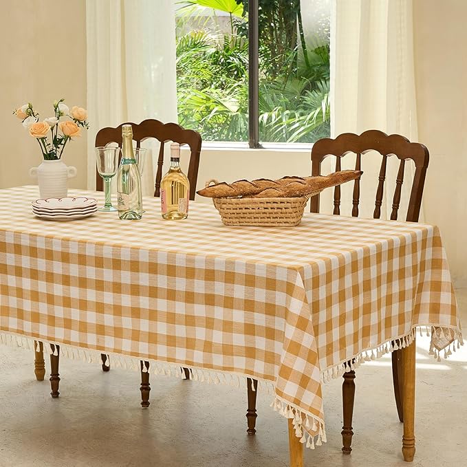 Table Cloth Rectangle Table-Rustic Gingham Tablecloth Buffalo Plaid Table Cloth for Spring Summer Easter Thanksgiving Picnic Kitchen Dining Room (55x70 Inch,Yellow and White)