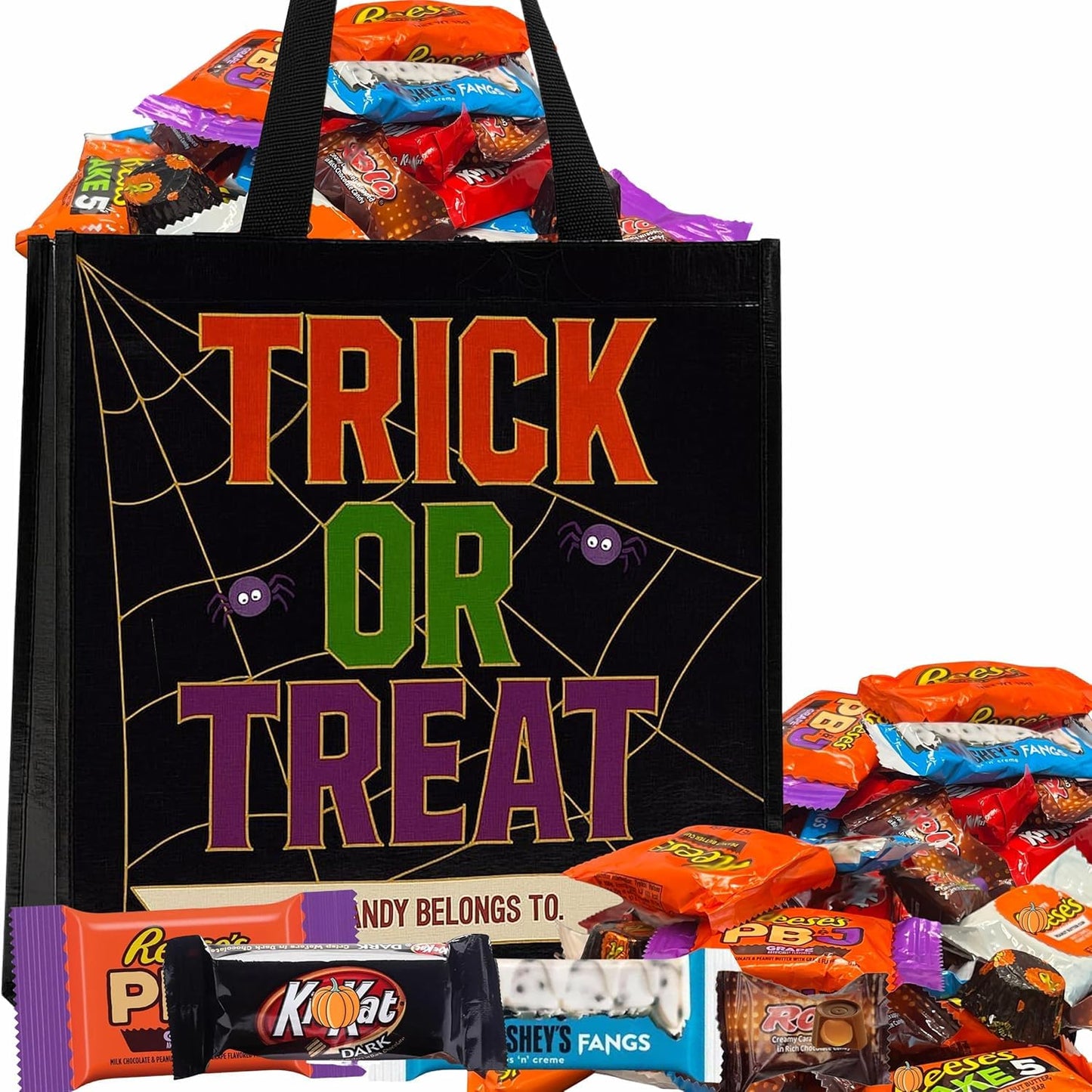Halloween Chocolate Candy Bulk Mix, 5 Lbs Individually Wrapped Halloween Themed Fun Size Bars in Trick or Treat Tote, Dark and Milk Chocolate Assortment, HERSHEYCookies N Cream Fangs, Dark Cups
