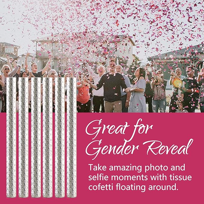 BATTIFE It's a Girl, 12Pack Gender Reveal Confetti Sticks, Tissue Paper Confetti Flick Flutter Wands for Baby Girl Shower, Wedding, Birthday Party Supplies Decoration, Shoot Poppers, 14inch Pink