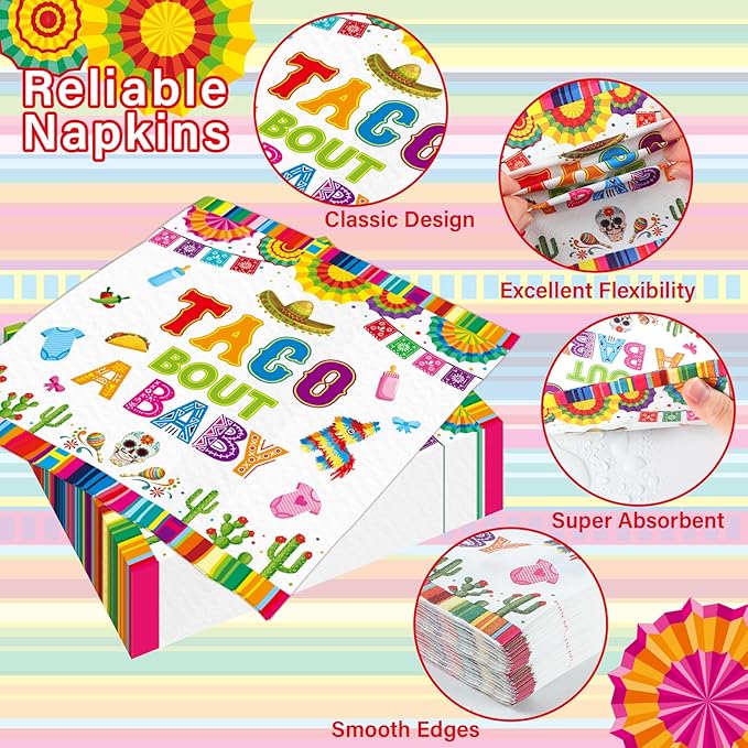 96Pcs Taco Baby Shower Party Supplies Taco Bout A Baby Paper Plates Napkins Dia De Los Muertos Mexican Fiesta Party Decorations Day of The Dead Dinnerware Favor Boys Girls Tableware Serves 24