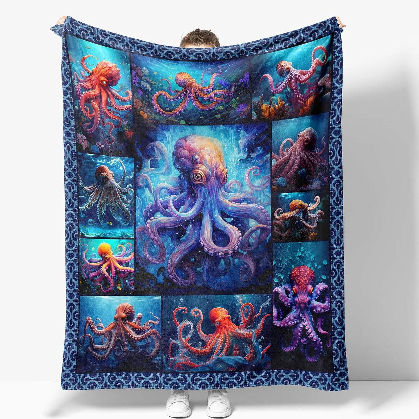 Octopus Blanket Gifts for Women Mom Girls Men Boys Birthday Christmas Valentine Present Ocean Animal Print Theme Decor Bedroom Living Room Couch Bed Sofa Soft Cozy Fleece Kids Adult Teen Throw 60"x50"